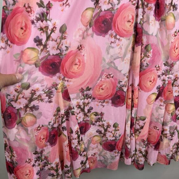 Isaac Mizrahi Live Weekend Dinner Floral Print Midi Dress XL Pink Cottage Fairy - Picture 6 of 11